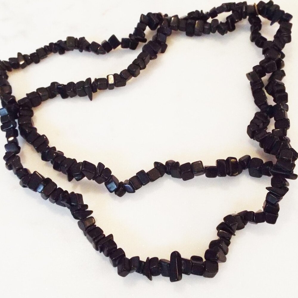BLACK OBSIDIAN CHIPS 32" LONG NECKLACE C